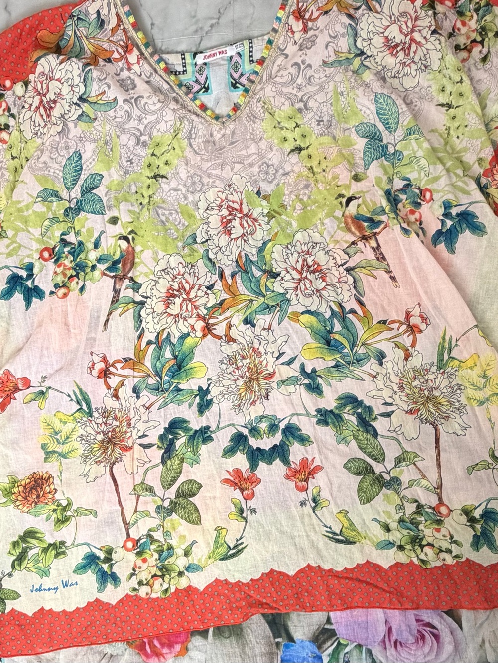 Johnny Was Multicolor Floral Spring Summer Tunic One Size Fits All - Picture 6 of 14